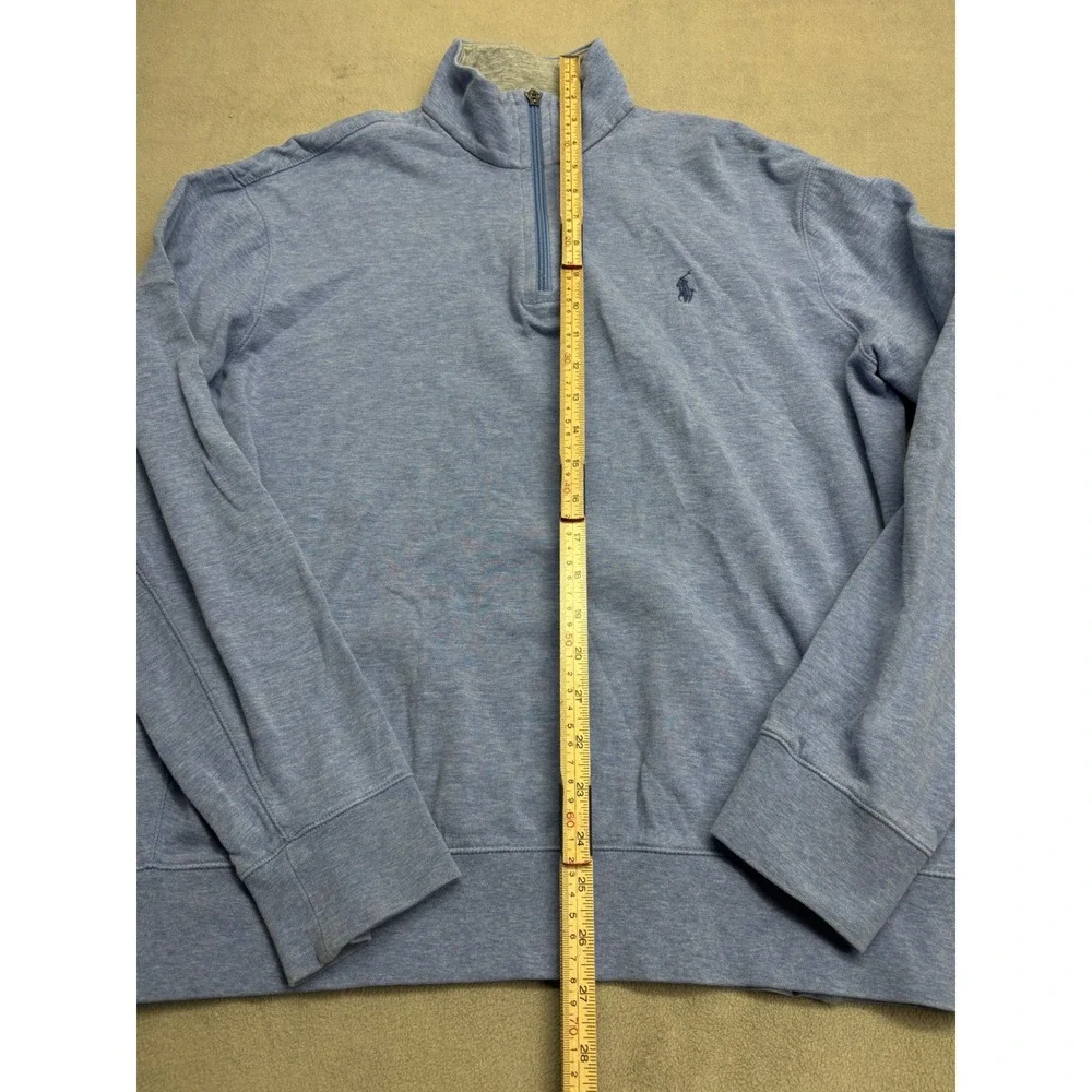 Polo Ralph Lauren Mens Medium Light Blue Heather Quarter Zip Pullover Sweater